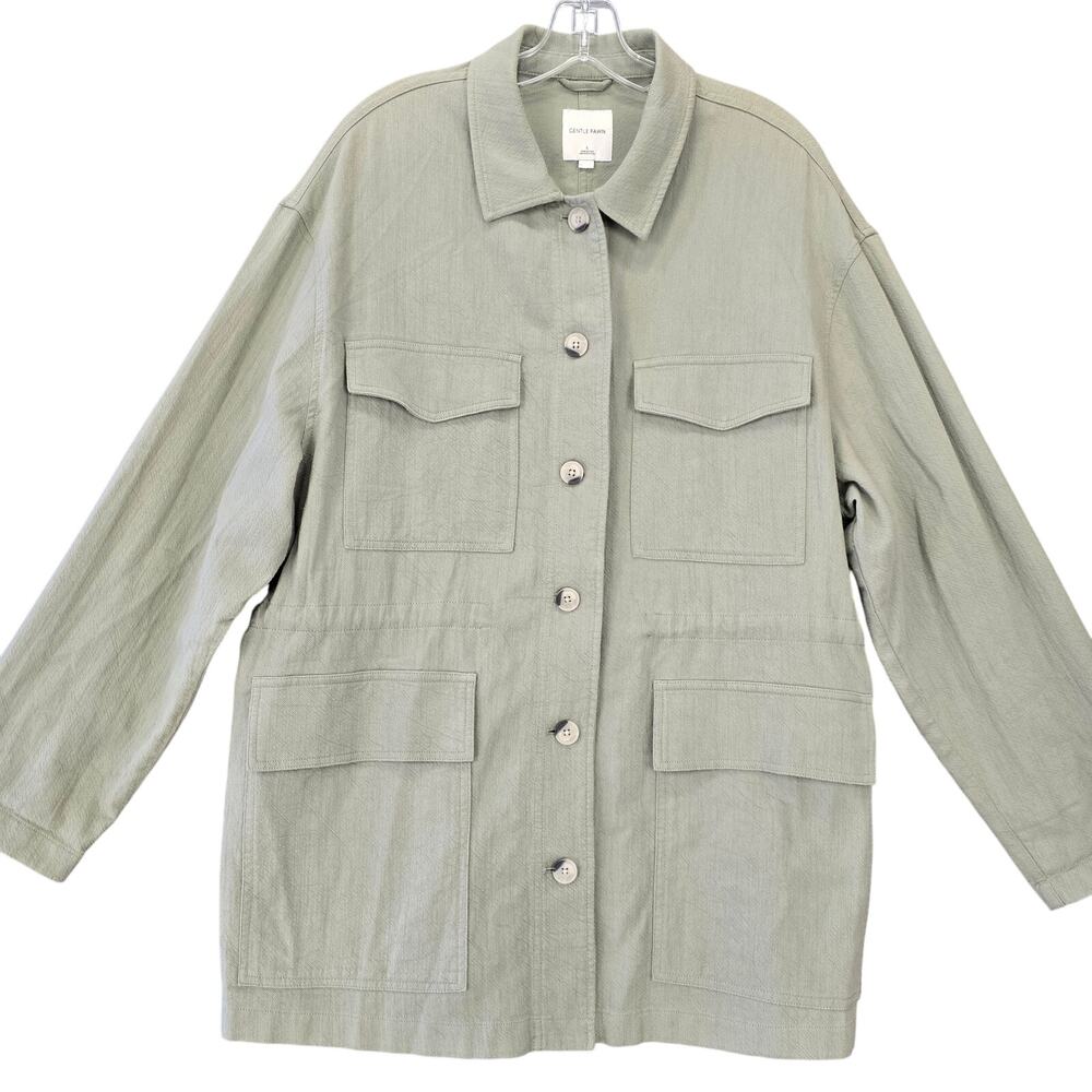 Gentle Fawn Green Lightweight Jacket Size L Long Sleeves Button Up Women Pockets